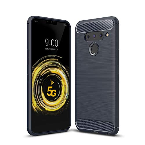 Coque LG V50 ThinQ antichoc bleue anti-rayure dos carbone et cuir