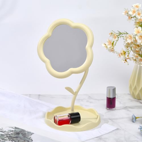 Espejo de maquillaje floral portátil 11.6x6.1 pulg amarillo miniatura 3