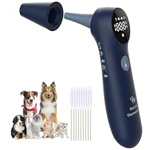 Pet Ear Thermometer for Dogs, Cats, and Livestock, Long Probe Designed, C/ F Convert and Sound Switch Dedicated Button, 1 Second Measurement, 20 pcs Pet Swabs Included