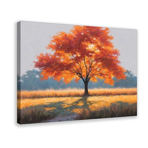 QJWZZong Autumn Flame-colored Sweetgum Tree - Fall Landscape, Colorful Tree, Canvas Poster And Wall Art Picture Print Modern Family Bedroom Decor Frame 16" L X 24" W