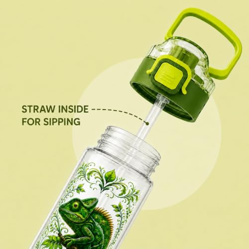 Image of Blend Better Chameleon Printed Water Bottle 1 Litre with Straw & Gulp Drinking