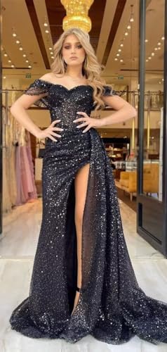 Dexinyuan Off Shoulder Sequin Prom Dresses with Slit Mermaid Tulle Sweetheart Formal Party Evening Gowns for Women 20252