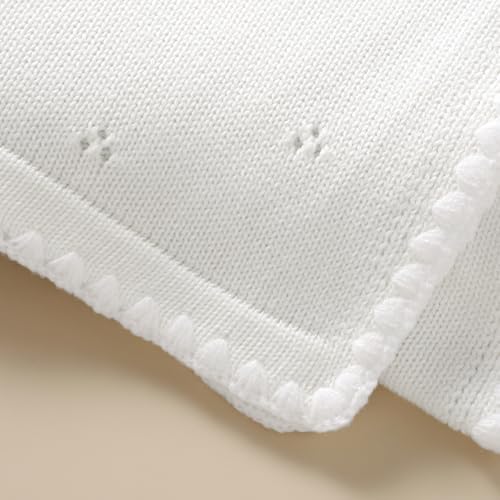 Image of Baby Blanket Knit Ultra Soft Swaddle Receiving Blankets for Boys & Girls Cotton Knitted Newborn Infant Toddler Nursery Crib 30 x 40 Inch