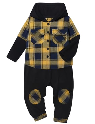 Image of DONWEN Toddler Baby Boy Clothes Plaid Long Sleeve Patchwork Hoodie Top + Pants 2pcs Fall Winter Outfits Set