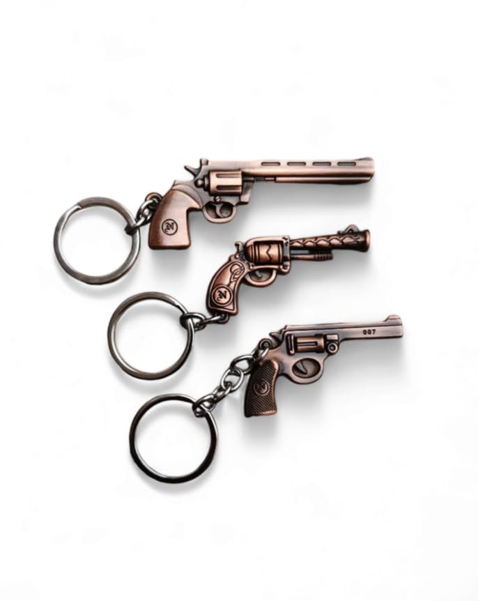 Image of Combo Of Gun Shape Antique Metal Keychain for Cars and Bikes (Pack Of 3) (Bronze)
