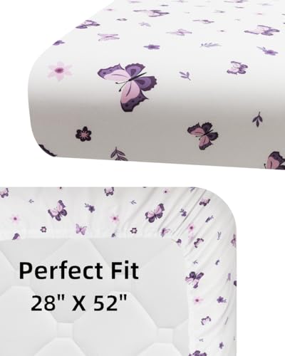 Image of 4 Pack Butterfly Baby Crib Sheets for Baby Girls Purple Crib Fitted Sheets for Standard Size Crib and Toddler Mattress Soft and Breathable (Crib)