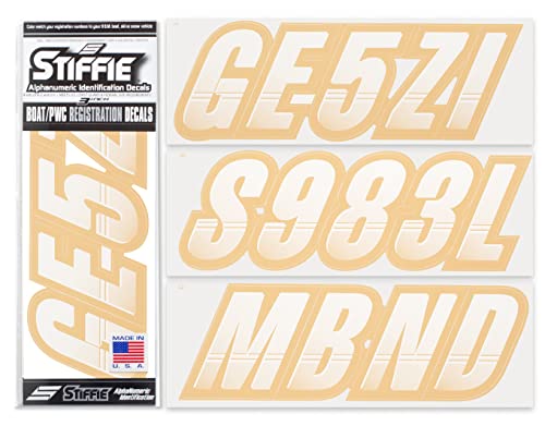 Image of STIFFIE Techtron White /Tan 3 inch Boat & PWC Registration Decals • Numbers Letters Stickers