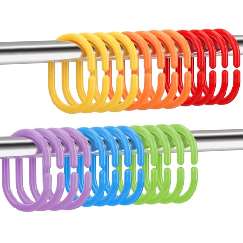 Top-Spring 24 Packs Shower Curtain Rings Plastic Curtain Rings Hook Hanger Bath Drape Loop Clip Glide Bathroom Shower Window Rod (Colourful)