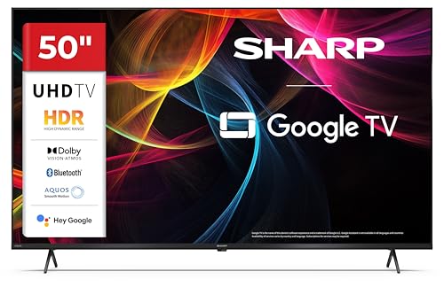 SHARP 50HL4365E – Google TV, 50' UHD, Rahmenlos, 60 Hz, HDR10, Dolby Vision HDR, Google Assistant mit Mikrofon, Chromecast, Bluetooth, Dolby Atmos 2x12 W, HDMI 2.1 x4, USBx2, Farbe Schwarz