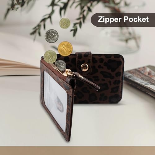 Image of M-Plateau RFID Blocking Small Wallet for Women, Phone Wallet with Snap Closure, Zipper Pocket, Adhesive Sticker, RFID Blocking, Kickstand, 6 Card Slots, Leopard Print, Leather