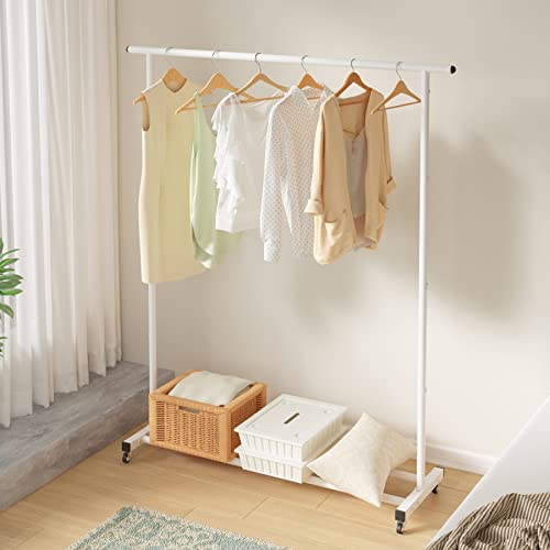 Buzowruil Standard Rod Simple Rolling Metal Clothing Rack Garment Rack Organizer Freestanding Hanger With Wheels,White #TOP2