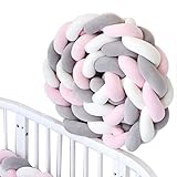 JOLY FANG Geknotetes Seitenschläferkissen, Handgemachtes Geflochtenes Bettschlange, Geflochten Bettseitenkissen, 2m (Grau+weiß+rosa)