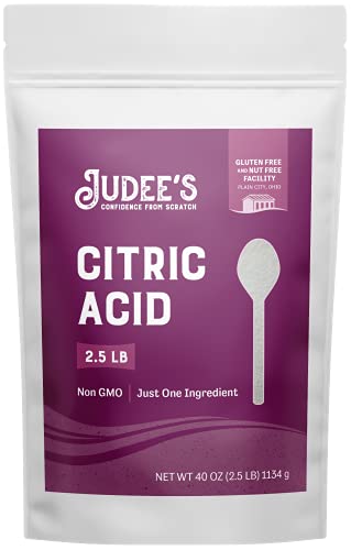 Judee's Citric Acid 2.5 lb - Non GMO, Food Grade - Easy to Dissolve, Fine Grain Anhydrous - Food Preservative, Flavor Enhancer - Eco-Friendly Cleaning Agent - Dedicated Gluten & Nut Free Facility