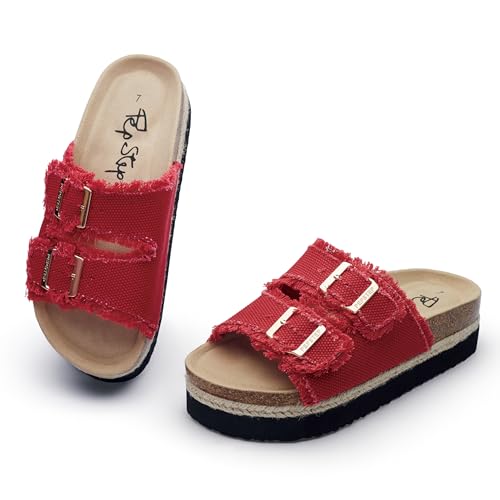 Image of PepStep Slide Sandals for Women with Soft Cork Footbed and Strap, Ladies Fashion Platform Slide Sandals Comfortable Slip On Style