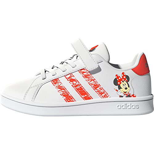Adidas Grand Court Tennis Shoe, White/White/Ray Red, 1 US Unisex Little Kid