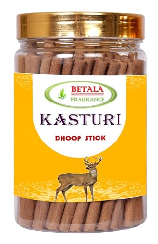 Image of Betala Fragrance Kasturi Dhup Batti for Puja, 200 Gm Bamboo Less & Charcoal Free Dhoop Sticks for Pooja with Holder Stand (70-80 Stick) | doopsticks | (200 Gm) (Kasturi)