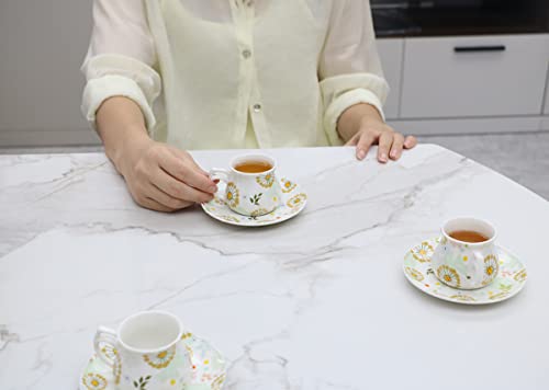 GuangYang 12 pieces Expresso Cups and Saucers for 6 People,2.0ouces/80cc/80ml,Lucky Floral Pattern,Good Gift Set - Thumbnail 4