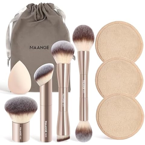 MAANGE 9 PCS Makeup Brush Set Foundation Brush Double Makeup Brushes for Blending Liquid Powder Concealer Cream Blush Buffe Contour Make up Brush Kit (Gold) Cover