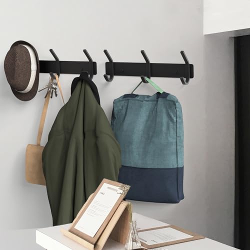 Image of VAEHOLD 2PACK Coat Hooks Wall Hook for Hanging Clothes Robes Towels Hats Heavy Duty Coat Hanger Coat Rack Wall Mount with 3 Hooks - Black