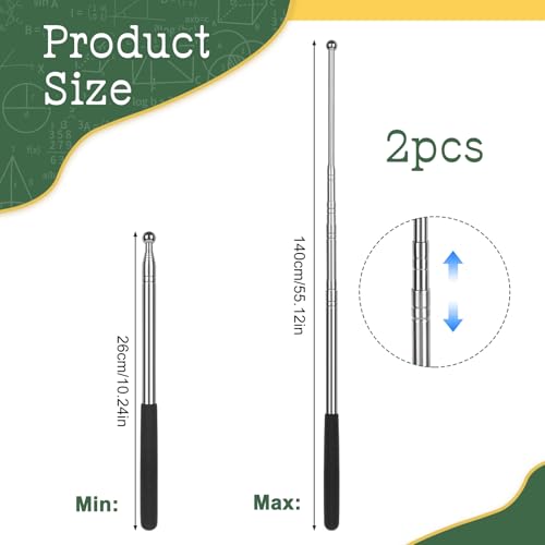 2 Stück Zeigestab Ausziehbar, 140cm Zeigestock, Teleskopstab Rostfreier Stahl, Teleskop Zeigestab mit Rutschfester Griff für Unterricht, Präsentationen, Meetings, Seminare