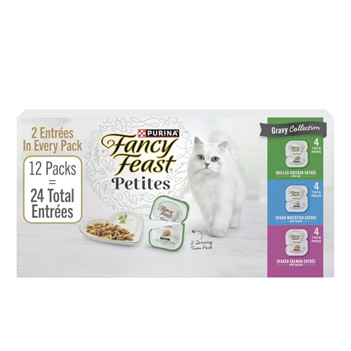 Purina Fancy Feast Gourmet Wet Cat Food Variety Pack, Petites Gravy Collection, break-apart tubs, 24 servings - (Pack of 12) 2.8 oz. Tubs