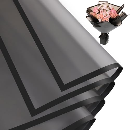 woric 25 Sheets Black Flower Wrapping Paper Waterproof Floral Bouquet Paper for Birthday Party Favor Decorations Men Boy Florist Supplies Graduation Gift Wrapping Crafts