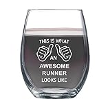 This is What An Awesome Runner Looks Like! - Stemless Wine Glass 9 Oz Laser Engraved Clear Cocktail Glasses Lead-Free Etched Goblet Red Wine Custom Gift Tumbler Glassware