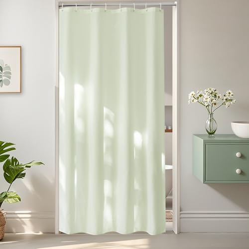 EurCross Rideau de douche 120 x 200 cm, vert crème, tissu étroit, imperméable, petit rideau de douche, anti-moisissure, lavable, avec 8 anneaux