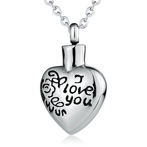 Amody Acero Inoxidable Corazón Colgante Grabado I Love You Collar de la...