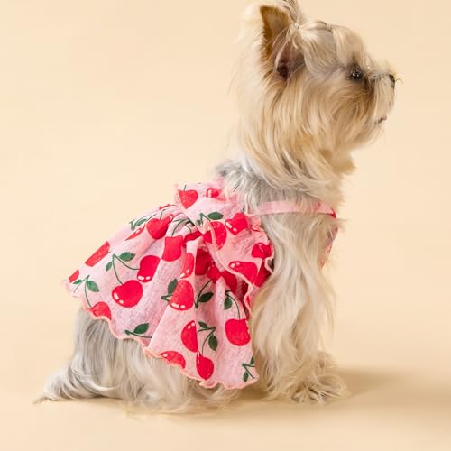Fitwarm-Cherry-Dog-Dress-Dog-Clothes-for-Small-Dogs-Girl-Ruffled-Hawaiian-Dog-Dress-Female-Pet-Outfit-Pink-Red-Small Fitwarm Cherry Dog Dress Dog Clothes for Small Dogs Girl Ruffled Hawaiian Dog Dress Female Pet Outfit Pink Red Small