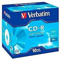 Verbatim CD-R High Capacity, CD-Rohlinge mit 800 MB Datenspeicher, ideal für Foto- und Video-Aufnahmen, kompatibel mit jedem konventionellen CD-Laufwerk, 10er Pack Jewel Case