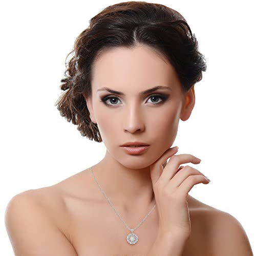 Evoque Sterling Silver Necklaces(1/20 Cttw, J-K Color, I1-I2 Clarity) - 18" Silver Medallion Pendant For Women #TOP3
