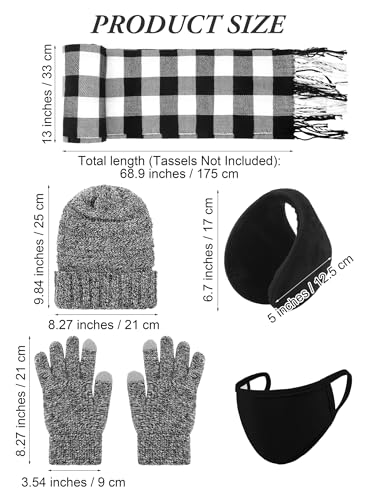 Aneco Winter Warm Sets Buffalo Plaid Scarf Knitted Beanie Hat Gloves Earloop Warm Cover for Men and Women2