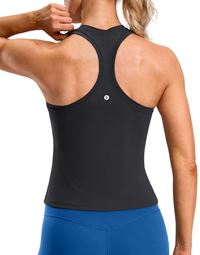 SANTINY Workout Tank Tops for Women Racerback Yoga Gym Tennis Running Athletic Tops Scoop Neck Tight Sleeveless Shirts (Black_S)