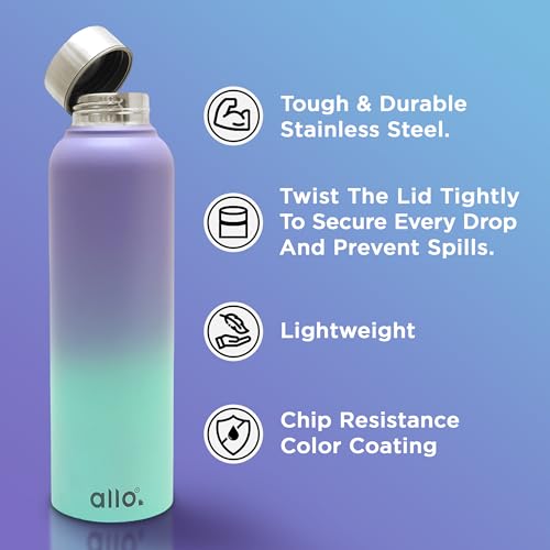 Image of Allo Stainless Steel Water Bottle For Adults, Kids 1 Litre Water Bottles For School, Office, Sports, Gym 1L Water Bottle For Men And Women, Pack Of 2 | Leak Proof, Bpa Free, Pink & Baby Blue Steel Cap