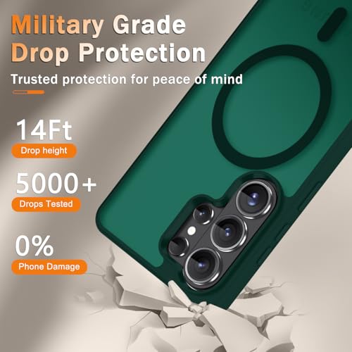 Image of YENAPOON for Samsung Galaxy S26 Ultra Case, Matte Magnetic Phone Cover [with 1 Screen Protector] [Support for MagSafe] [Shockproof Military Grade Protection] Translucent Frosted Back, Dark Green