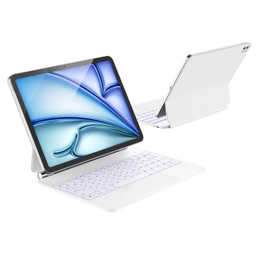Magic Keyboard for iPad Air 11 M4/M3/M2 & iPad Air 4/5 & iPad Pro 11 Inch [1st/2nd/3rd/4th Generation] Wireless iPad Keyboard Case with Stand 7-Color Backlit Display Multi-Touch Trackpad White