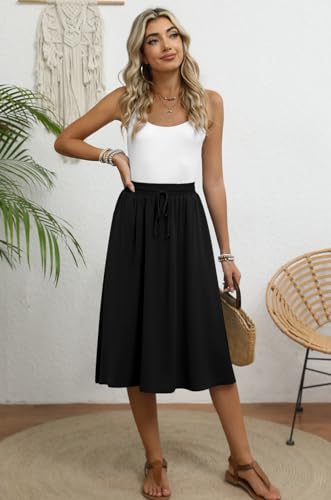 Women's Midi Skirt Summer Pleated Flowy Elastic High Waisted Skirts with Pockets - Image 3