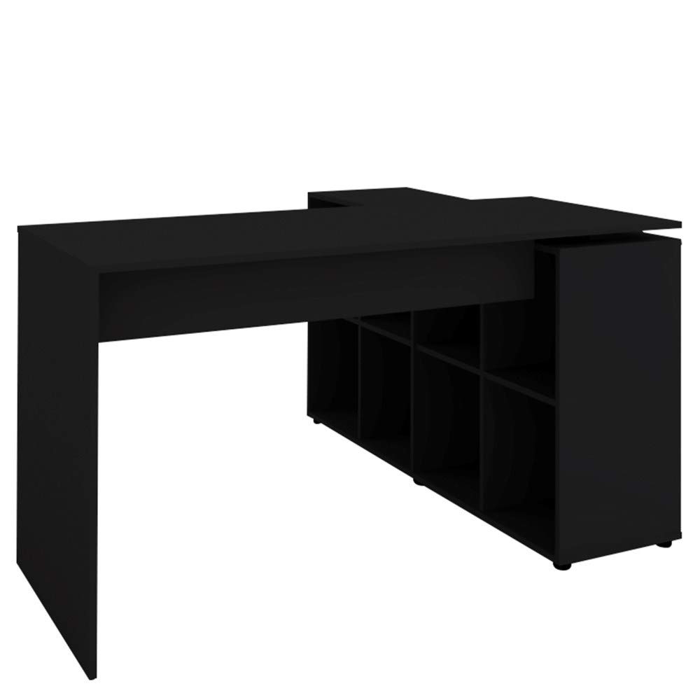Artany Nero Corner Desk, Black, L Shaped, 8 Storage Organizing Shelves - W 140 X D 130 H 75 cm