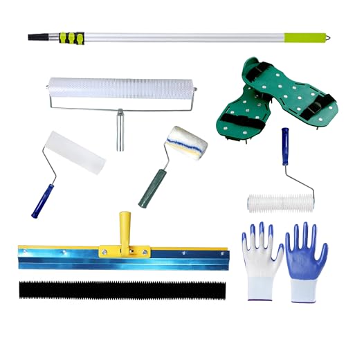 Self Leveling Concrete, Epoxy Floor Kit, Garage Floor Epoxy Kit Self Leveling Rake, Telescopic Pole, Floor Leveling Tools, Spike Roller for Self-Leveling, Spike Shoes for Epoxy Flooring