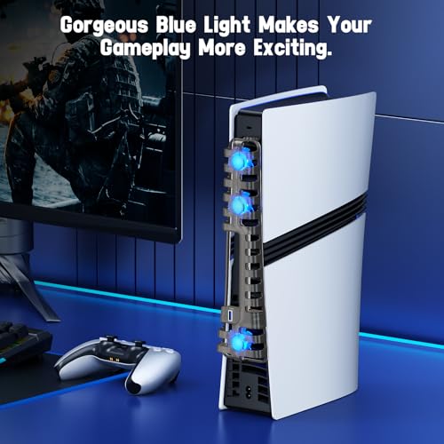 Image of FASTSNAIL Cooling Fan wih LED Light for PS5 Slim /Pro Disc /Digital Console | Efficient Cooling & 3 Fan, Auto Power On /Off, Adjustable Speed, USB3.0 Port & LED Light, Quiet Cooler System for PS5 Slim /Pro