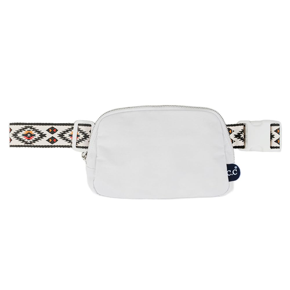 C.C Aztec Strap Fanny Pack For Women Unisex - Daily Waist Crossbody Belt bag With Adjustable Strap (White)