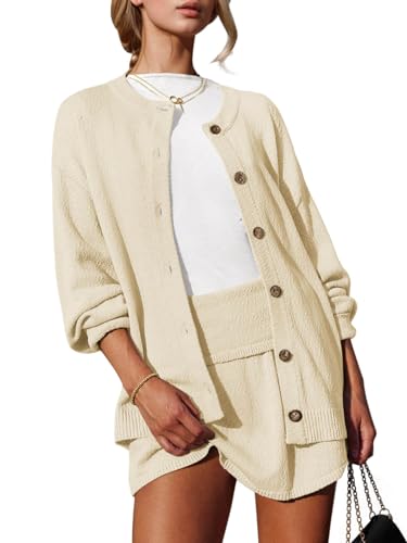 Image of Tankaneo 2 Piece Sweater Sets for Women Long Sleeve Cardigan Outfits Mini Skirts Knit Matching Lounge Set