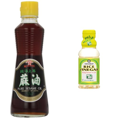 Kadoya Pure Sesame Oil 11 Fl Oz and Kikkoman Rice Vinegar 10 Fl Oz Asian Cooking Bundle image 2