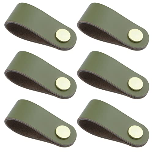 Loigohon レザーハンドルプル 6個 オリーブグリーン 70x25x8mm ? キャビネットドアや引き出しに適した取り付け簡単な亜鉛合金製プルノブ