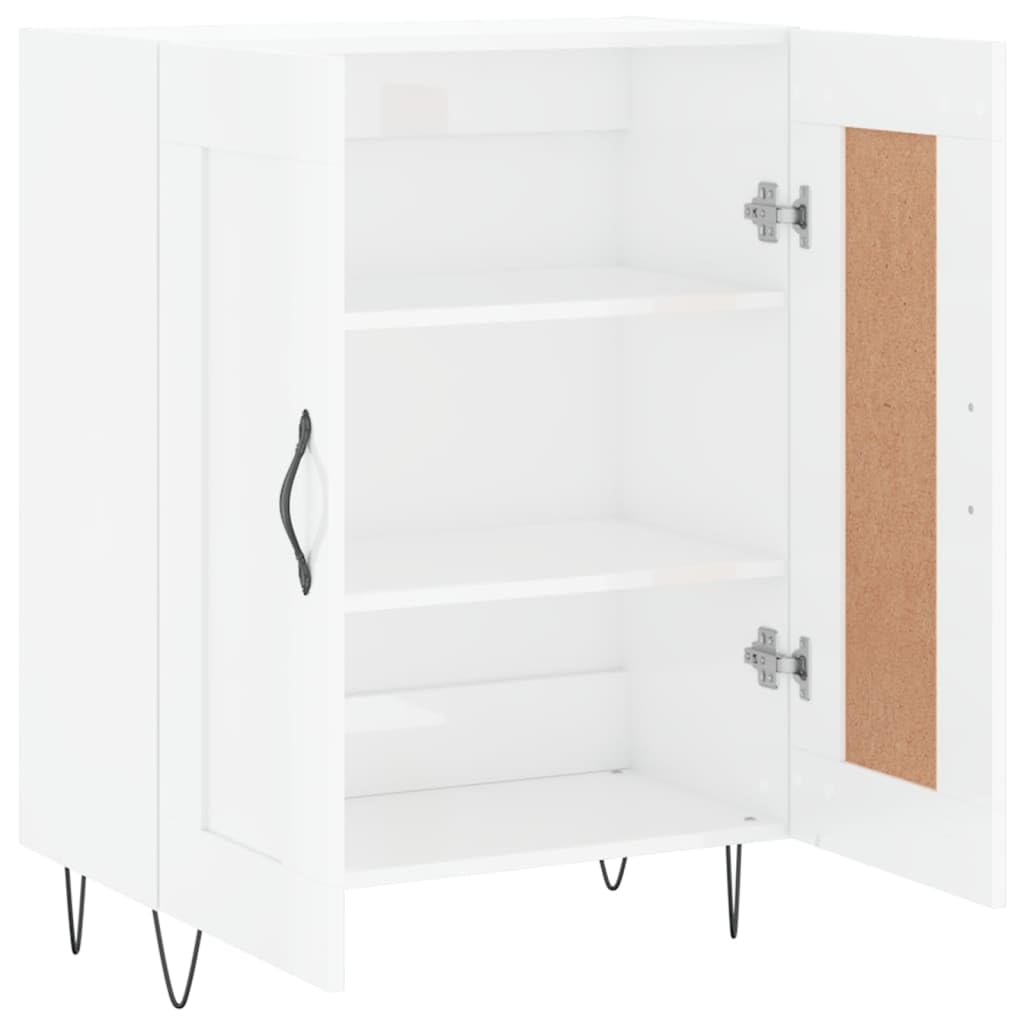 Credenza 69,5x34x90 cm in Legno Multistrato Bianco Lucido Moderno Mobile Contenitore Soggiorno e Sala da Pranzo con Spazio Organizzatore e Fissaggio Murale