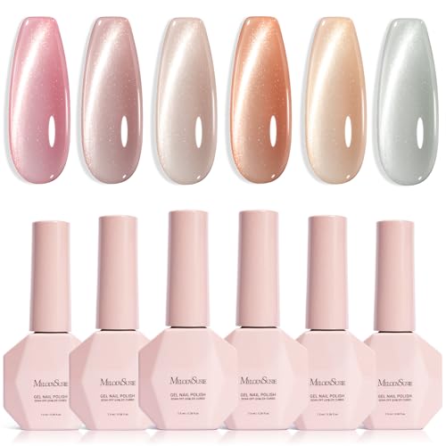 Image of MelodySusie Minimal Nude Pink Cat Eye Set Cat Eye Gel Nail Polish Set 6 Pcs, 0.26 Fl Oz Glitter Holographic Magnetic Nail Polish with Magnet, UV Nail Polish for Nail Art Manicure Salon DIY at Home
