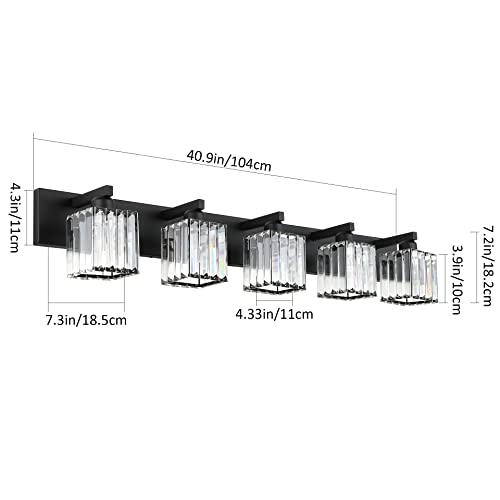 Image of Aipsun Bathroom Vanity Light Black Light Fixtures 5 Light Crystal Vanity Light Modern Bathroom Lighting (Exclude Bulb)