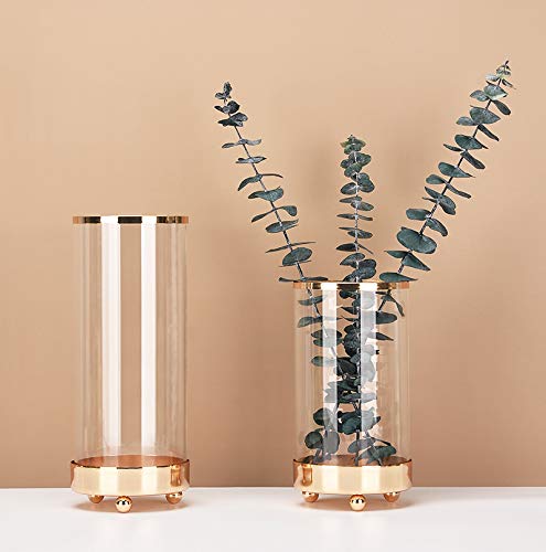 Glazen vaas met metalen basis, in stijl kristalheldere bloemenvaas, gouden lijn, mond, terrariumvaas, bloemenplant, decoratiecontainer voor thuiskantoor, decoratie, cadeau voor bruiloft, housewarming party - Afbeelding 6