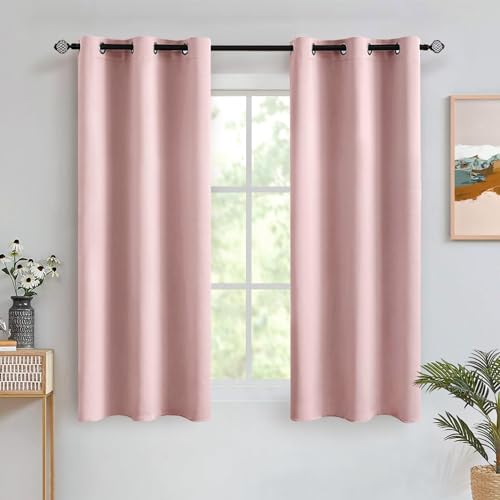 Image of MIULEE Light Pink Blackout Bedroom Curtains 63 Inch Long Light Blocking | Grommet Top, Room Darkening Window Drapes, Privacy Protection, Thermal Insulated, Heat Blocking
